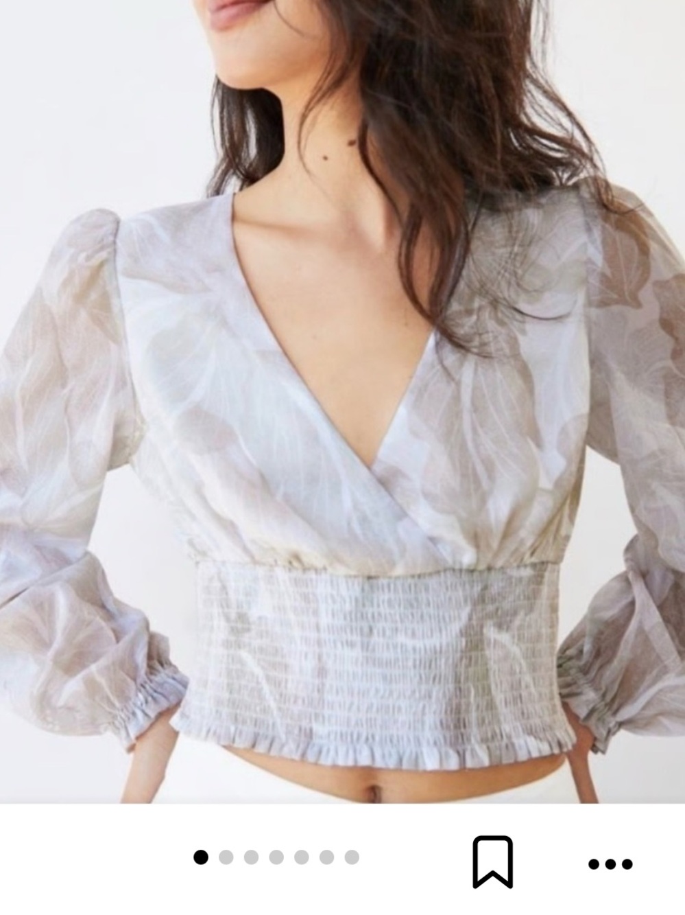 Wilfred Pale Gray Floral Sheer Smocked-Waist Blouse